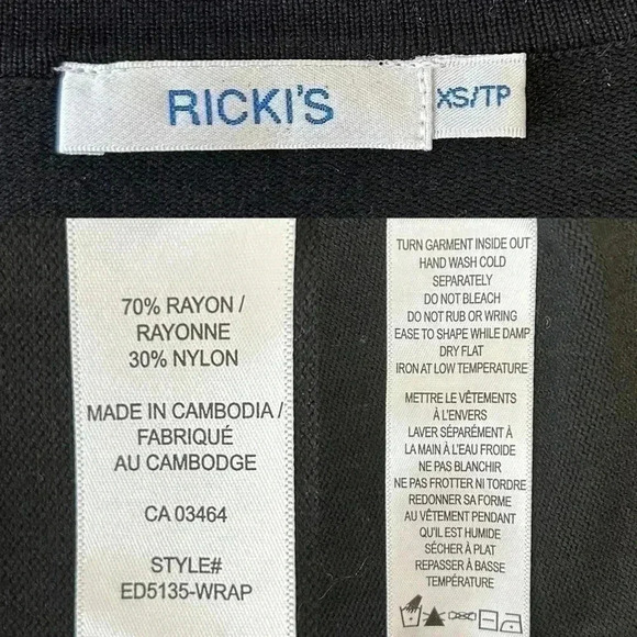 Ricki’s Wrap Front Sweater Deep V Neckline Thin Knit Stretch Fit Black Size XS - Picture 9 of 15